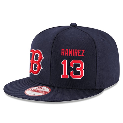 MLB Men's New Era Boston Red Sox #13 Hanley Ramirez Stitched Snapback Adjustable Player Hat - Navy Blue/Red