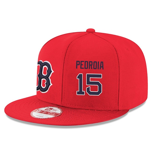 MLB Men's New Era Boston Red Sox #15 Dustin Pedroia Stitched Snapback Adjustable Player Hat - Red/Navy