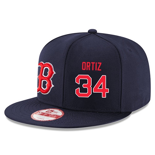 MLB Men's New Era Boston Red Sox #34 David Ortiz Stitched Snapback Adjustable Player Hat - Navy Blue/Red