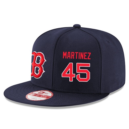 MLB Men's New Era Boston Red Sox #45 Pedro Martinez Stitched Snapback Adjustable Player Hat - Navy Blue/Red