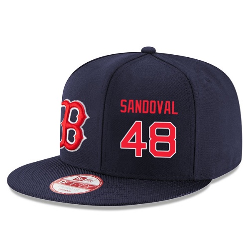MLB Men's New Era Boston Red Sox #48 Pablo Sandoval Stitched Snapback Adjustable Player Hat - Navy Blue/Red