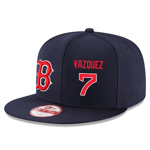 MLB Men's New Era Boston Red Sox #7 Christian Vazquez Stitched Snapback Adjustable Player Hat - Navy Blue/Red