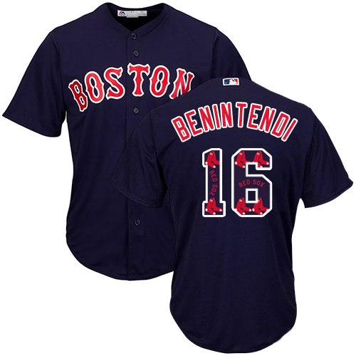 Men's Majestic Boston Red Sox #16 Andrew Benintendi Authentic Navy Blue Team Logo Fashion Cool Base MLB Jersey