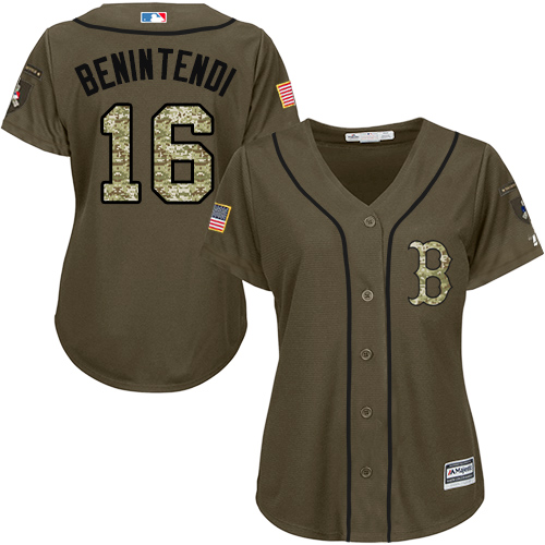 Women's Majestic Boston Red Sox #16 Andrew Benintendi Authentic Green Salute to Service MLB Jersey