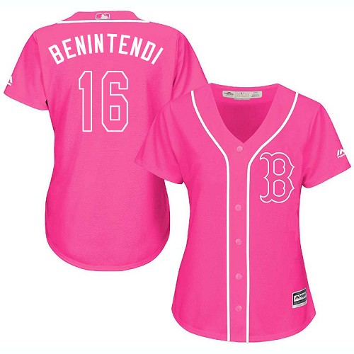 Women's Majestic Boston Red Sox #16 Andrew Benintendi Authentic Pink Fashion MLB Jersey