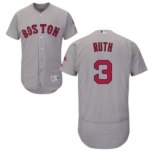 Men's Majestic Boston Red Sox #3 Babe Ruth Grey Flexbase Authentic Collection MLB Jersey