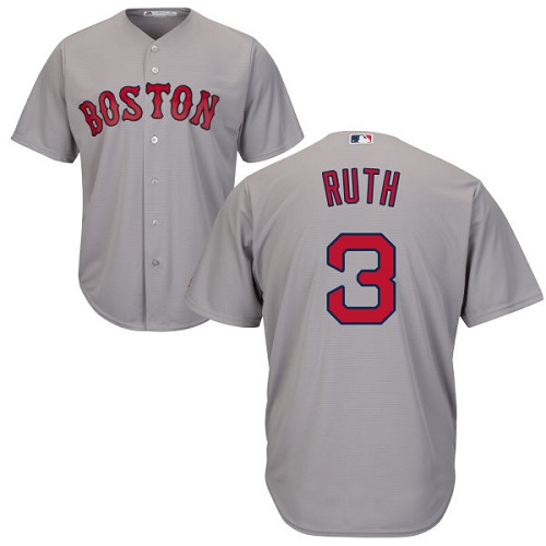 Men's Majestic Boston Red Sox #3 Babe Ruth Replica Grey Road Cool Base MLB  Jersey