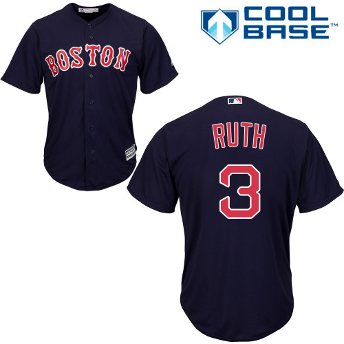 Men's Majestic Boston Red Sox #3 Babe Ruth Replica Navy Blue Alternate Road Cool Base MLB Jersey