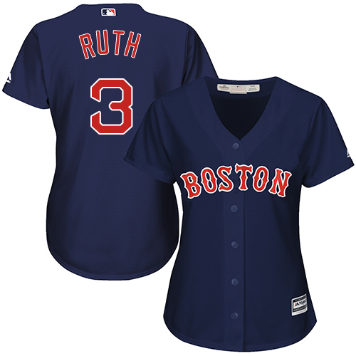 Women's Majestic Boston Red Sox #3 Babe Ruth Authentic Navy Blue Alternate Road MLB Jersey