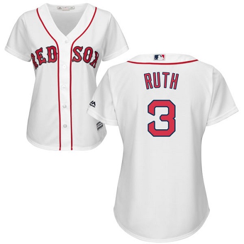 Women's Majestic Boston Red Sox #3 Babe Ruth Replica White Home MLB Jersey