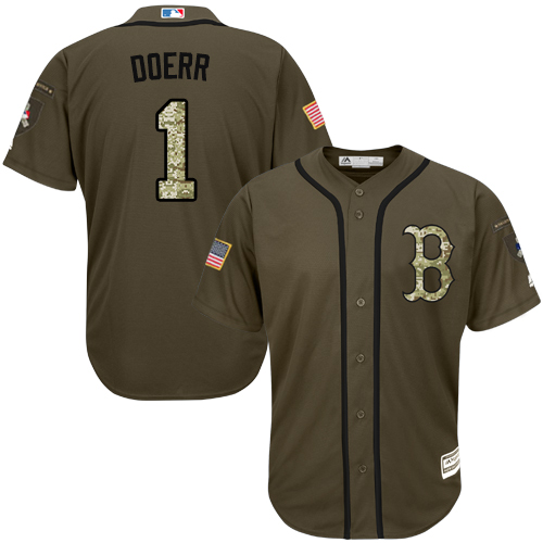Men's Majestic Boston Red Sox #1 Bobby Doerr Authentic Green Salute to Service MLB Jersey