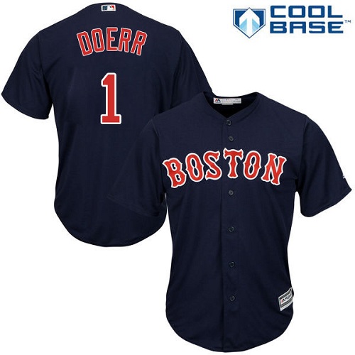 Youth Majestic Boston Red Sox #1 Bobby Doerr Authentic Navy Blue Alternate Road Cool Base MLB Jersey