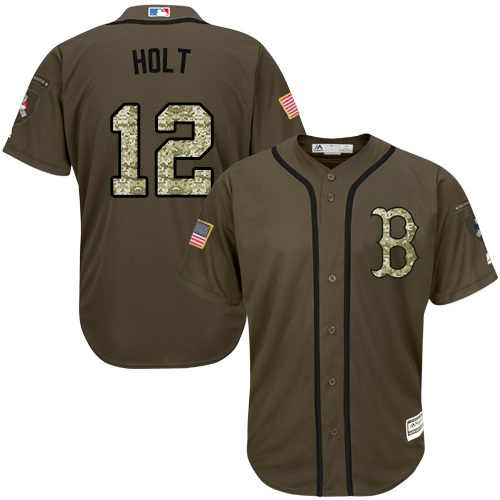 Men's Majestic Boston Red Sox #12 Brock Holt Authentic Green Salute to Service MLB Jersey