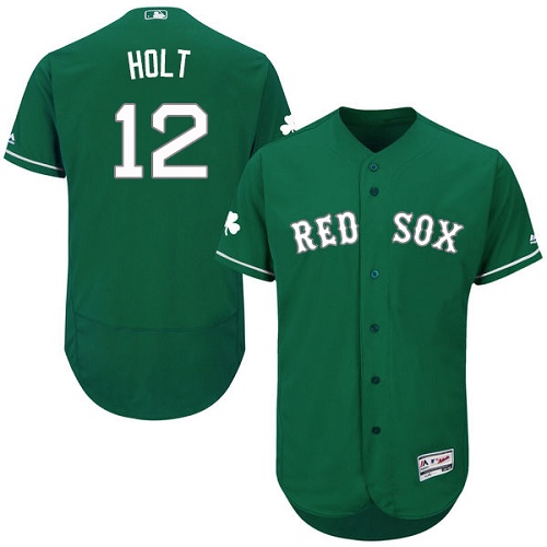 Men's Majestic Boston Red Sox #12 Brock Holt Green Celtic Flexbase Authentic Collection MLB Jersey