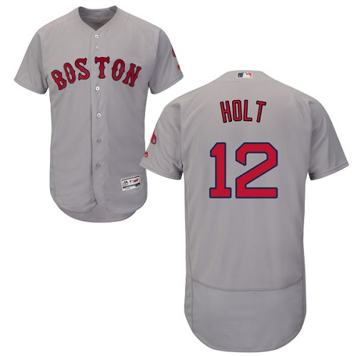 Men's Majestic Boston Red Sox #12 Brock Holt Grey Road Flex Base Authentic Collection MLB Jersey