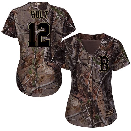 Women's Majestic Boston Red Sox #12 Brock Holt Authentic Camo Realtree Collection Flex Base MLB Jersey