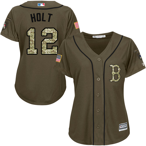 Women's Majestic Boston Red Sox #12 Brock Holt Authentic Green Salute to Service MLB Jersey