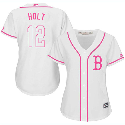Women's Majestic Boston Red Sox #12 Brock Holt Authentic White Fashion MLB Jersey