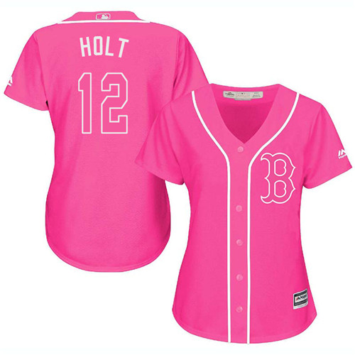 Women's Majestic Boston Red Sox #12 Brock Holt Replica Pink Fashion MLB Jersey