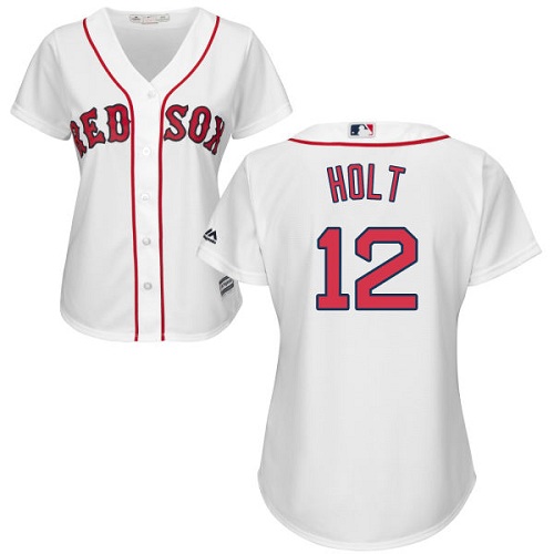 Women's Majestic Boston Red Sox #12 Brock Holt Replica White Home MLB Jersey