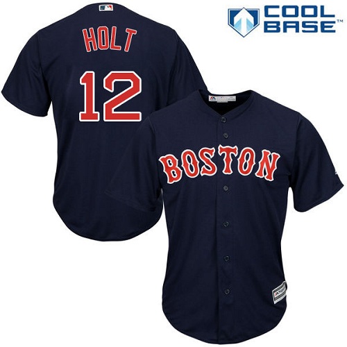 Youth Majestic Boston Red Sox #12 Brock Holt Authentic Navy Blue Alternate Road Cool Base MLB Jersey