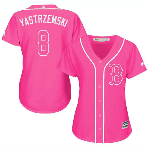 Women's Majestic Boston Red Sox #8 Carl Yastrzemski Authentic Pink Fashion MLB Jersey