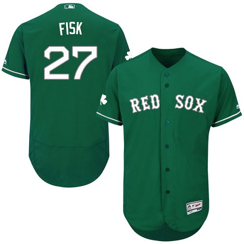 Men's Majestic Boston Red Sox #27 Carlton Fisk Green Celtic Flexbase Authentic Collection MLB Jersey