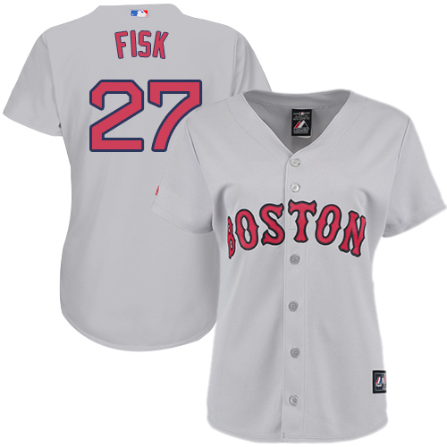 Women's Majestic Boston Red Sox #27 Carlton Fisk Authentic Grey Road MLB Jersey