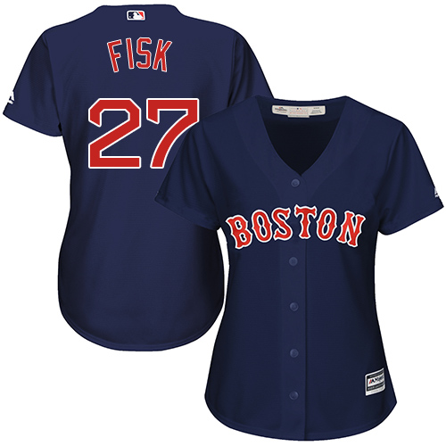 Women's Majestic Boston Red Sox #27 Carlton Fisk Authentic Navy Blue Alternate Road MLB Jersey