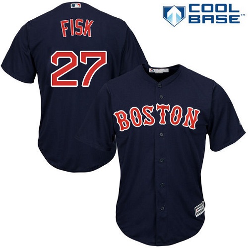 Youth Majestic Boston Red Sox #27 Carlton Fisk Authentic Navy Blue Alternate Road Cool Base MLB Jersey