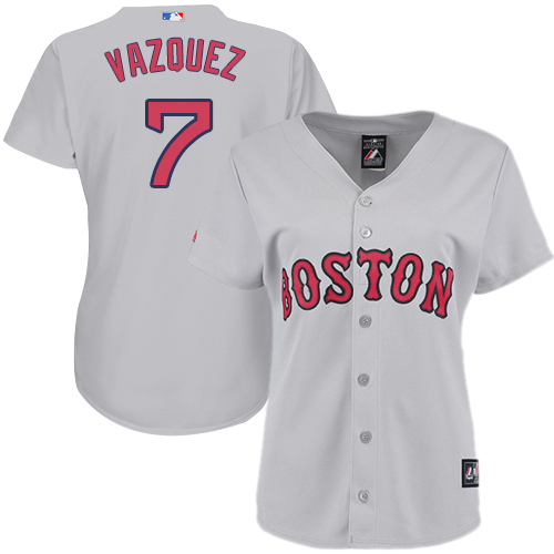 Women's Majestic Boston Red Sox #7 Christian Vazquez Authentic Grey Road MLB Jersey