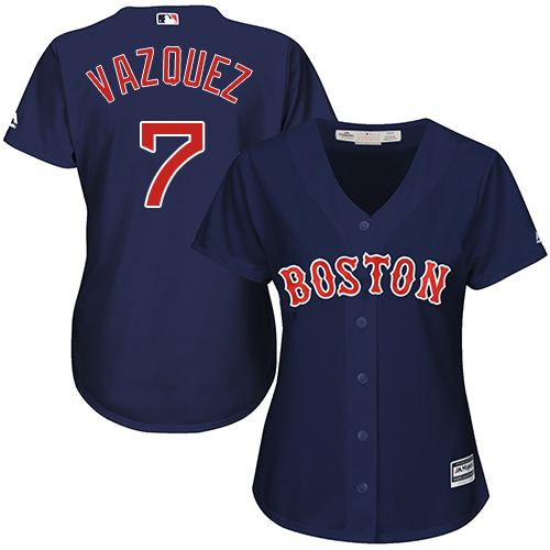 Women's Majestic Boston Red Sox #7 Christian Vazquez Authentic Navy Blue Alternate Road MLB Jersey