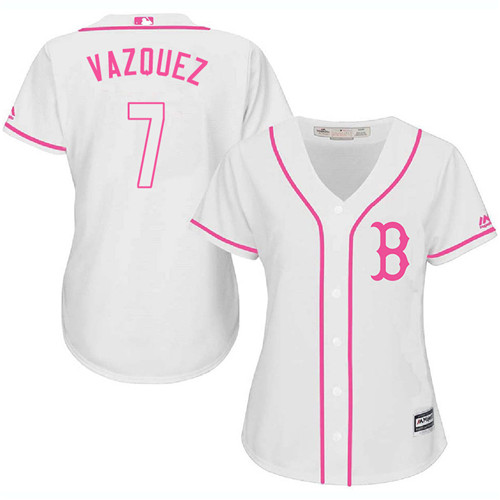 Women's Majestic Boston Red Sox #7 Christian Vazquez Authentic White Fashion MLB Jersey