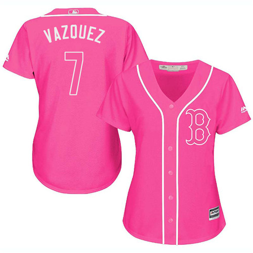 Women's Majestic Boston Red Sox #7 Christian Vazquez Replica Pink Fashion MLB Jersey