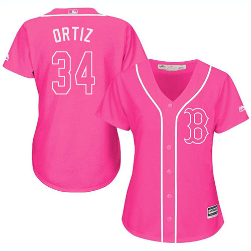 Women's Majestic Boston Red Sox #34 David Ortiz Authentic Pink Fashion MLB Jersey