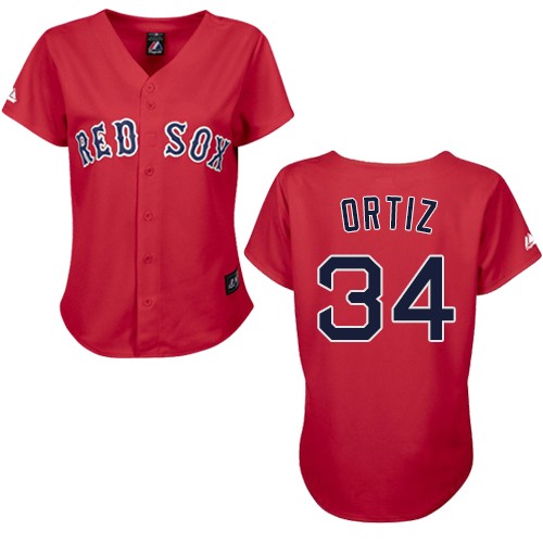 Women's Majestic Boston Red Sox #34 David Ortiz Authentic Red MLB Jersey