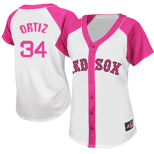 Women's Majestic Boston Red Sox #34 David Ortiz Authentic White/Pink Splash Fashion MLB Jersey