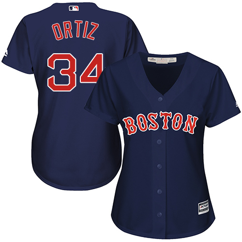 Women's Majestic Boston Red Sox #34 David Ortiz Replica Navy Blue Alternate Road MLB Jersey