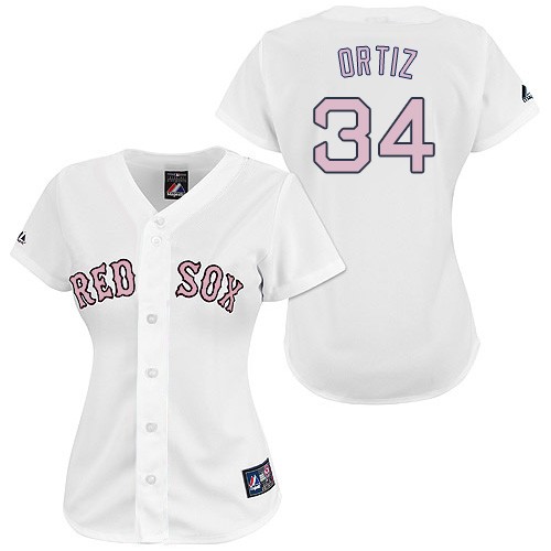 Women's Majestic Boston Red Sox #34 David Ortiz Replica White/Pink No. MLB Jersey