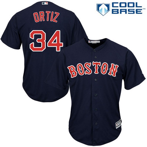 Youth Majestic Boston Red Sox #34 David Ortiz Authentic Navy Blue Alternate Road Cool Base MLB Jersey