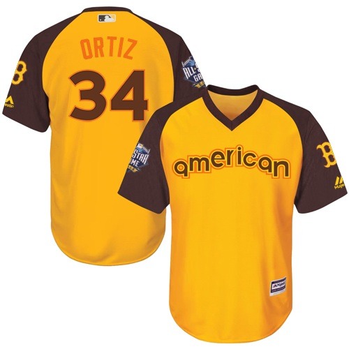 Youth Majestic Boston Red Sox #34 David Ortiz Authentic Yellow 2016 All-Star American League BP Cool Base MLB Jersey