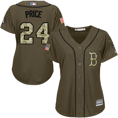 Women's Majestic Boston Red Sox #24 David Price Authentic Green Salute to Service MLB Jersey