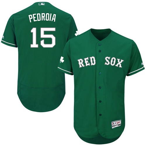 Men's Majestic Boston Red Sox #15 Dustin Pedroia Green Celtic