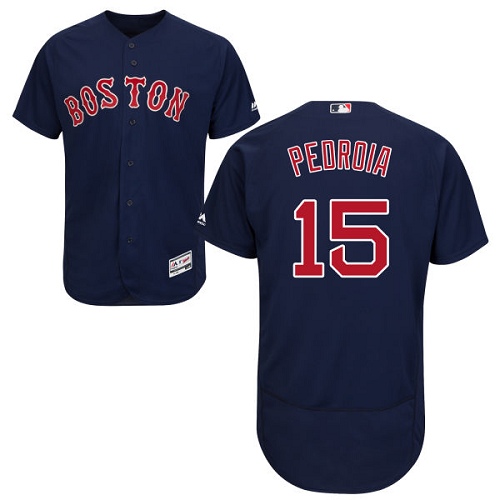 Men's Majestic Boston Red Sox #15 Dustin Pedroia Navy Blue Alternate Flex Base Authentic Collection MLB Jersey