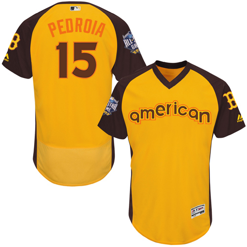 Men's Majestic Boston Red Sox #15 Dustin Pedroia Yellow 2016 All-Star American League BP Authentic Collection Flex Base MLB Jersey