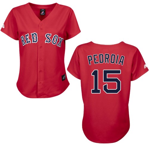 Women's Majestic Boston Red Sox #15 Dustin Pedroia Replica Red MLB Jersey