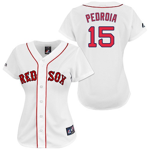 Women's Majestic Boston Red Sox #15 Dustin Pedroia Replica White MLB Jersey
