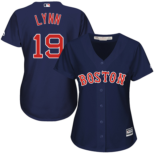 Women's Majestic Boston Red Sox #19 Fred Lynn Replica Navy Blue Alternate Road MLB Jersey
