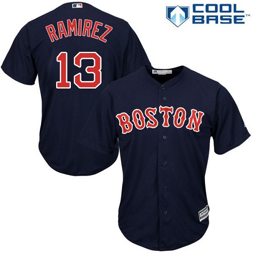Men's Majestic Boston Red Sox #13 Hanley Ramirez Replica Navy Blue Alternate Road Cool Base MLB Jersey