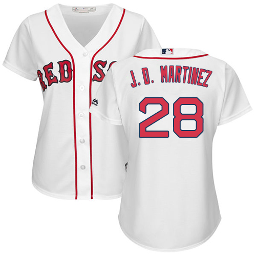 Women's Majestic Boston Red Sox #28 J. D. Martinez Authentic White Home MLB Jersey